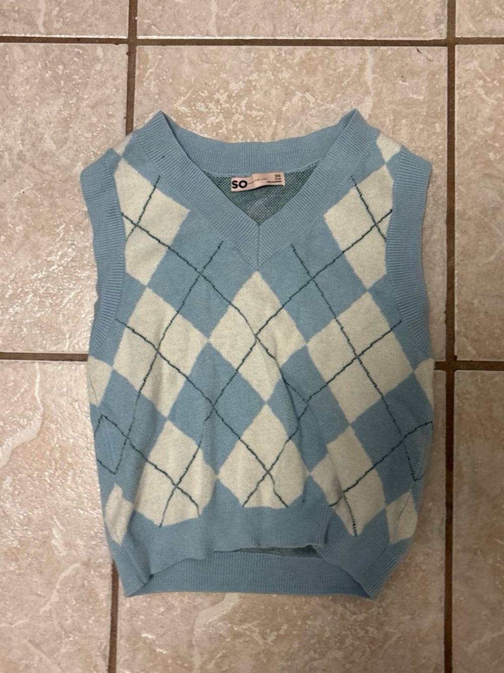 SO Blue and Cream Argyle V-Neck Sweater Vest